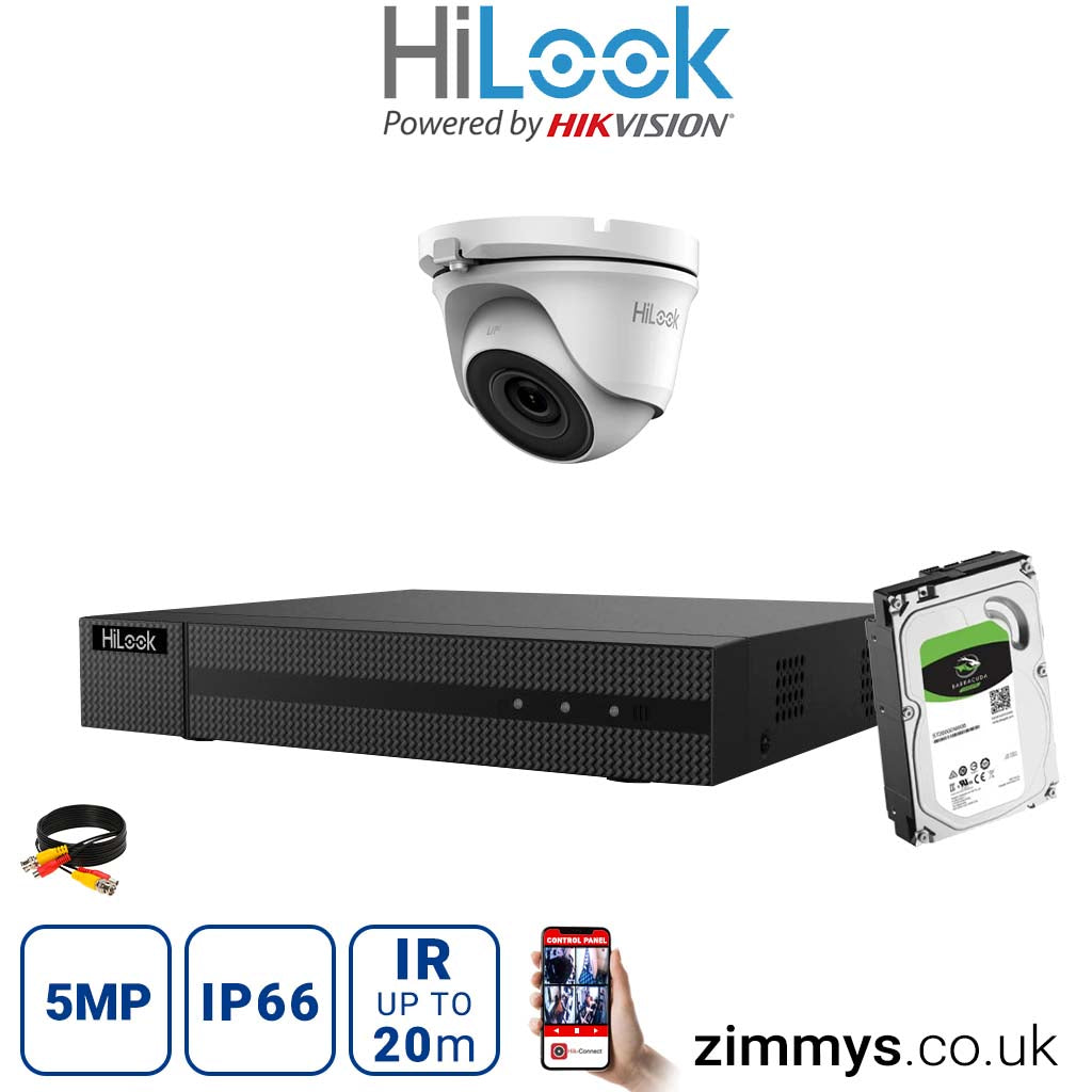 Hikvision HiLook 5MP CCTV Kit 8 Channel DVR (DVR-208Q-K1) with 1x Turret (THC-T150-M White) and 6TB HDD