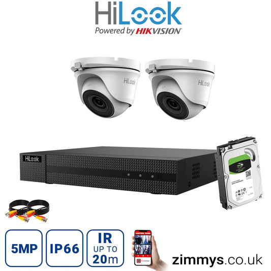 Hikvision HiLook 5MP CCTV Kit 4 Channel DVR (DVR-204Q-K1) with 2x Turret (THC-T150-M White) and 4TB HDD