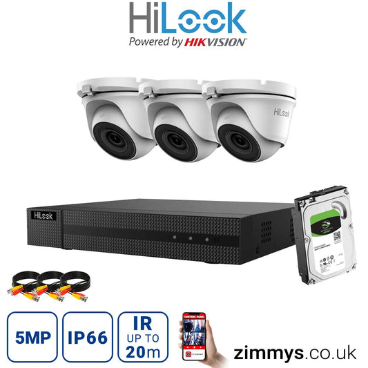 Hikvision HiLook 5MP CCTV Kit 8 Channel DVR (DVR-208Q-K1) with 3x Turret (THC-T150-M White) and 1TB HDD