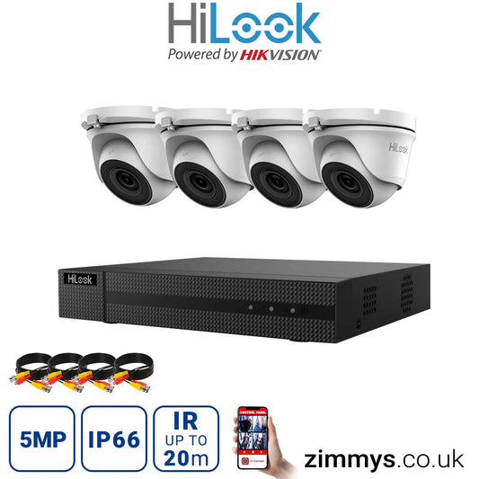 Hikvision HiLook 5MP CCTV Kit 4 Channel DVR (DVR-204Q-K1) with 4x Turret (THC-T150-M White) without HDD