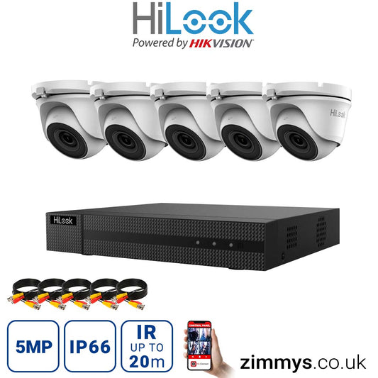 Hikvision HiLook 5MP CCTV Kit 8 Channel DVR (DVR-208Q-K1) with 5x Turret (THC-T150-M White) Without HDD