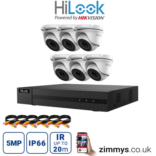 Hikvision HiLook 5MP CCTV Kit 8 Channel DVR (DVR-208Q-K1) with 6x Turret (THC-T150-M White) Without HDD