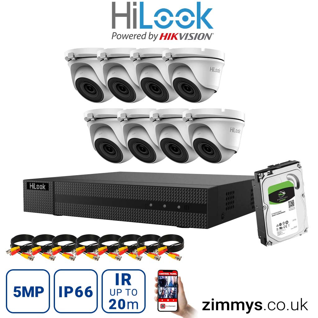 HIKVISION HiLook 5MP CCTV Kit 16 Channel DVR (DVR-216Q-K1) with 8x Turret (THC-T150-M White) and 1TB HDD