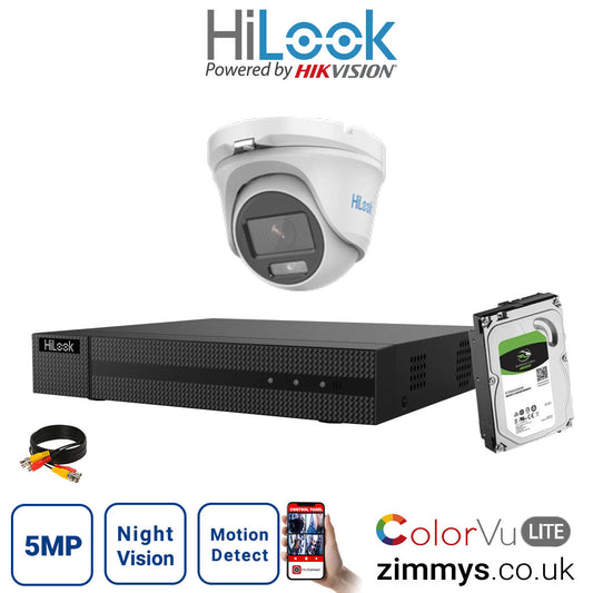 Hikvision HiLook 5MP CCTV Kit 4CH DVR (DVR-204U-K1) with 1x 3K ColorVu-Audio Camera (THC-T159-MS) and 2TB HDD