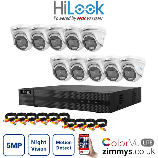 HIKVISION HiLook 5MP CCTV Kit 16 Channel DVR (DVR-216U-K1) with 10x Turret (THC-T159M White) Without HDD