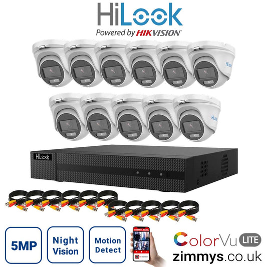 HIKVISION HiLook 5MP CCTV Kit 16 Channel DVR (DVR-216U-K1) with 11x Turret (THC-T159M White) Without HDD