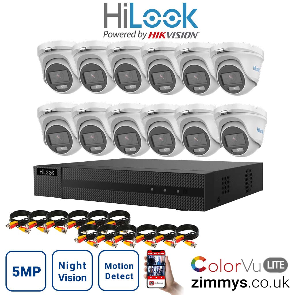 HIKVISION HiLook 5MP CCTV Kit 16 Channel DVR (DVR-216U-K1) with 12x Turret (THC-T159M White) Without HDD