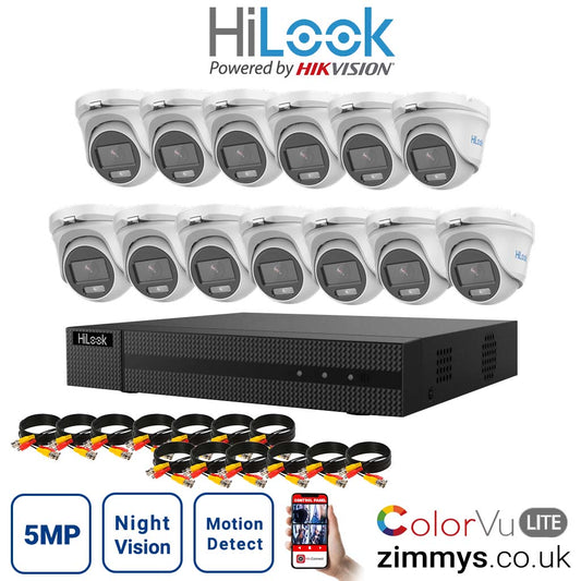 HIKVISION HiLook 5MP CCTV Kit 16 Channel DVR (DVR-216U-K1) with 13x Turret (THC-T159M White) Without HDD