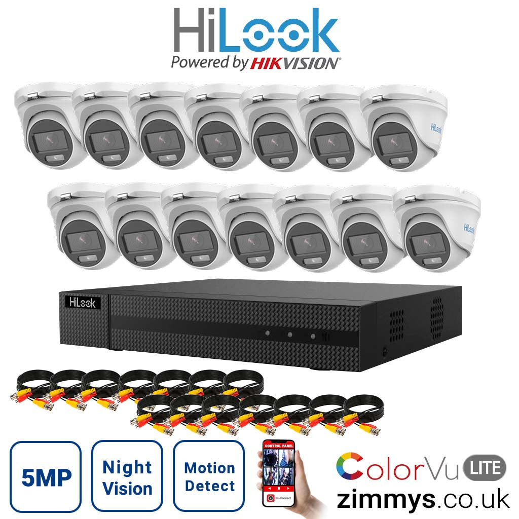 HIKVISION HiLook 5MP CCTV Kit 16 Channel DVR (DVR-216U-K1) with 14x Turret (THC-T159M White) Without HDD