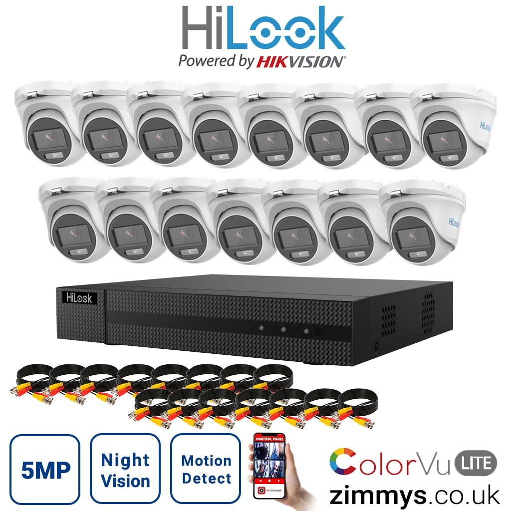 HIKVISION HiLook 5MP CCTV Kit 16 Channel DVR (DVR-216U-K1) with 15x Turret (THC-T159M White) Without HDD