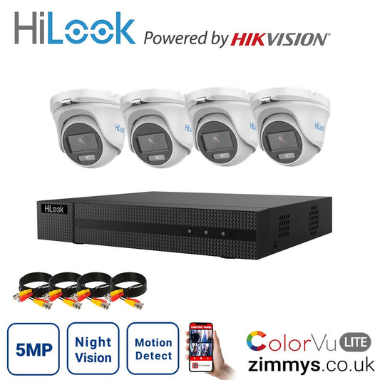 Hikvision HiLook 5MP CCTV Kit 4 Channel DVR (DVR-204U-K1) with 4x Turret (THC-T159M White) Without HDD