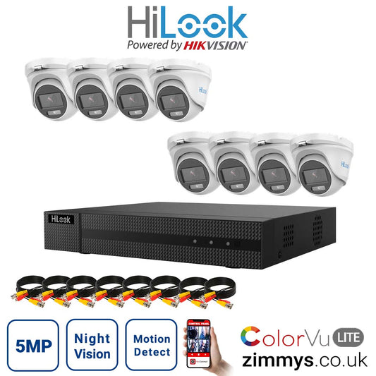 HIKVISION HiLook 5MP CCTV Kit 16 Channel DVR (DVR-216U-K1) with 8x Turret (THC-T159M White) Without HDD