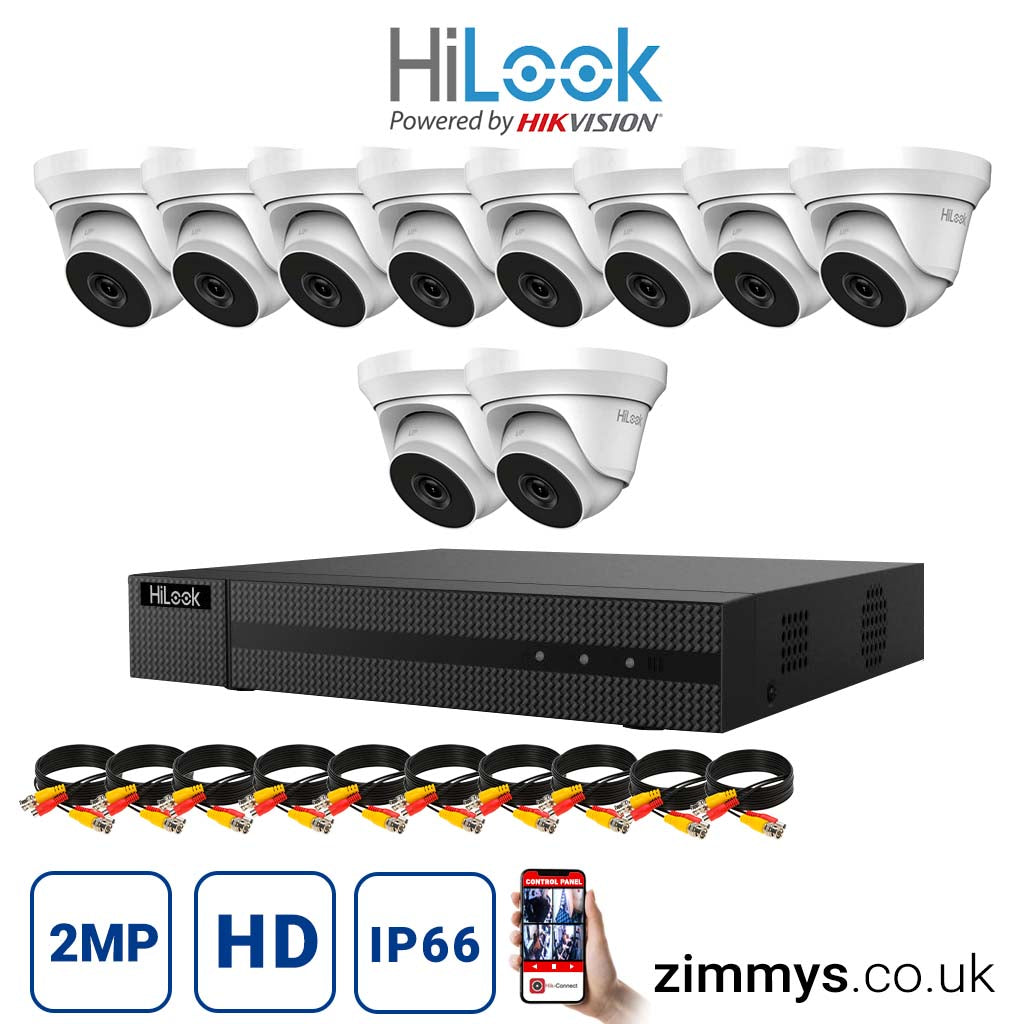 Hikvision HiLook 2MP CCTV Kit 16 Channel DVR (DVR-216U-K2) with 10x Turret (THC-T220-MC White) Without HDD