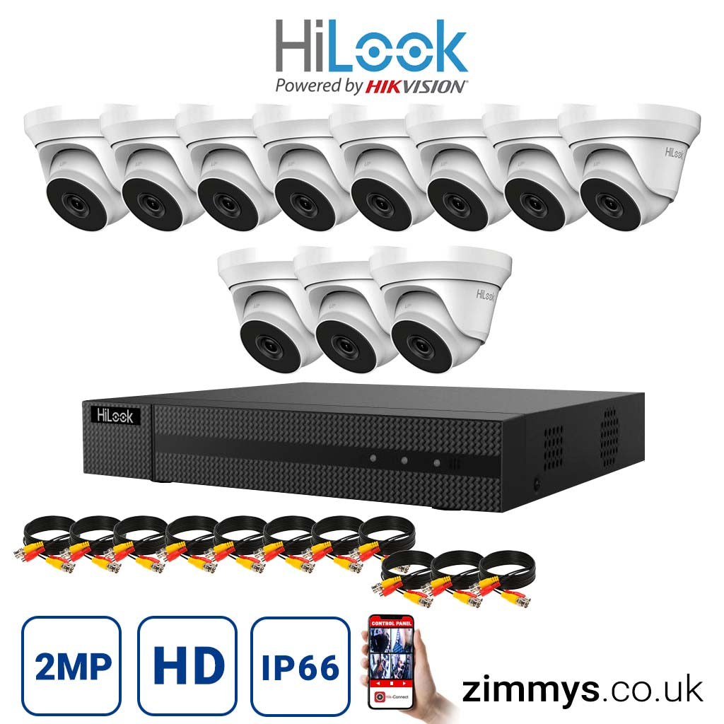 Hikvision HiLook 2MP CCTV Kit 16 Channel DVR (DVR-216U-K2) with 11x Turret (THC-T220-MC White) Without HDD