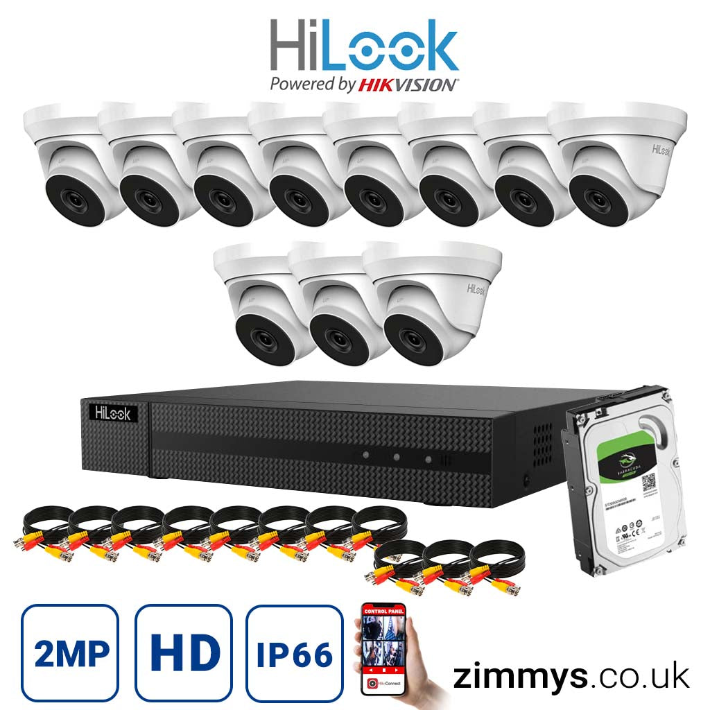 HIKVISION HiLook 2MP CCTV Kit 16 Channel DVR (DVR-216G-K1) with 11x Turret (THC-T220-M White) and 6TB HDD