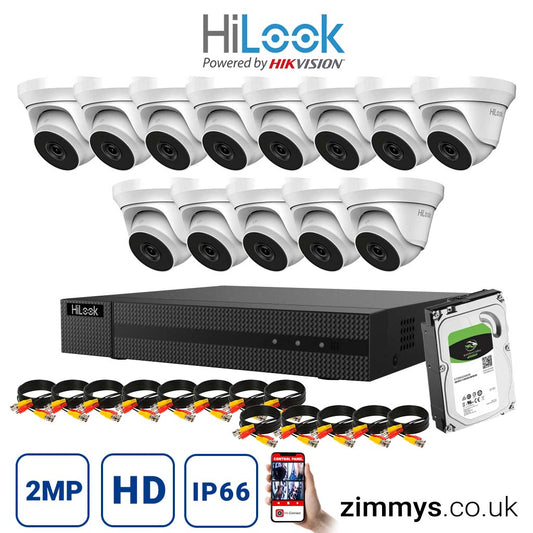 HIKVISION HiLook 2MP CCTV Kit 16 Channel DVR (DVR-216G-K1) with 13x Turret (THC-T220-M White) and 6TB HDD