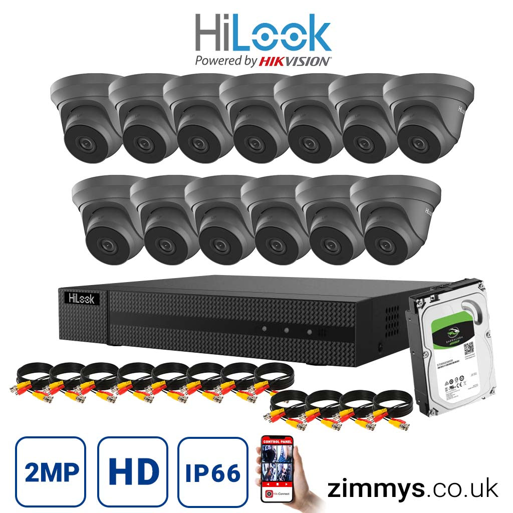 HIKVISION HiLook 2MP CCTV Kit 16 Channel DVR (DVR-216Q-F1) with 13x Turret (THC-T220-M grey) and 6TB HDD