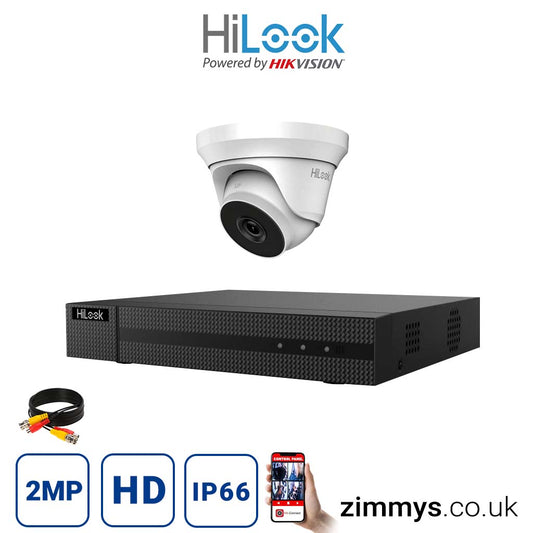 Hikvision HiLook 2MP CCTV Kit 4 Channel DVR (DVR-204G-K1-BLACK) with 1x Turret (THC-T220-M/White) and Without HDD