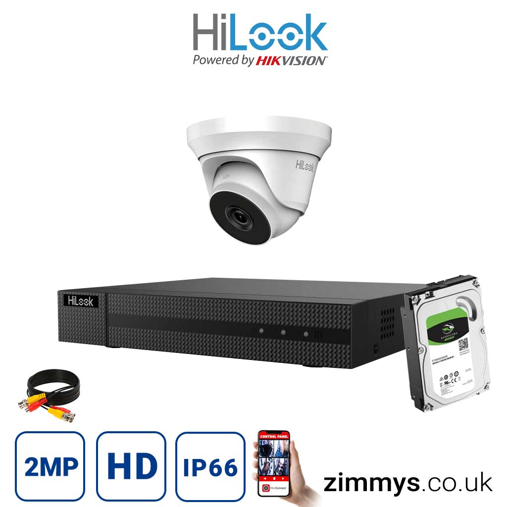 Hikvision HiLook 2MP CCTV Kit 4 Channel DVR (DVR-204U-K1) with 1x Turret (THC-T220-MC White) and 4TB HDD