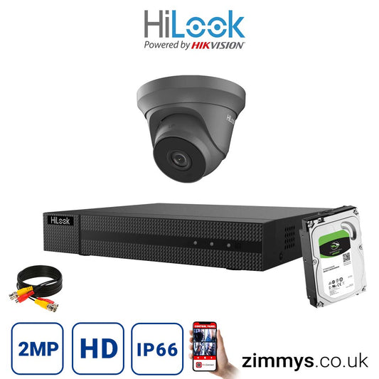 Hikvision HiLook 2MP CCTV Kit 4 Channel DVR (DVR-204Q-F1) with 1x Turret (THC-T220-M grey) and 6TB HDD