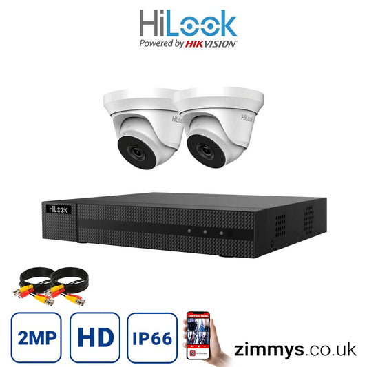 Hikvision HiLook 2MP CCTV Kit 8 Channel DVR (DVR-208U-K1) with 2x Turret (THC-T220-MC White) Without HDD