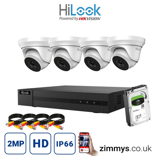 Hikvision HiLook 2MP CCTV Kit 4 Channel DVR (DVR-204G-F1) with 4x Turret (THC-T220-M White) and 1TB HDD