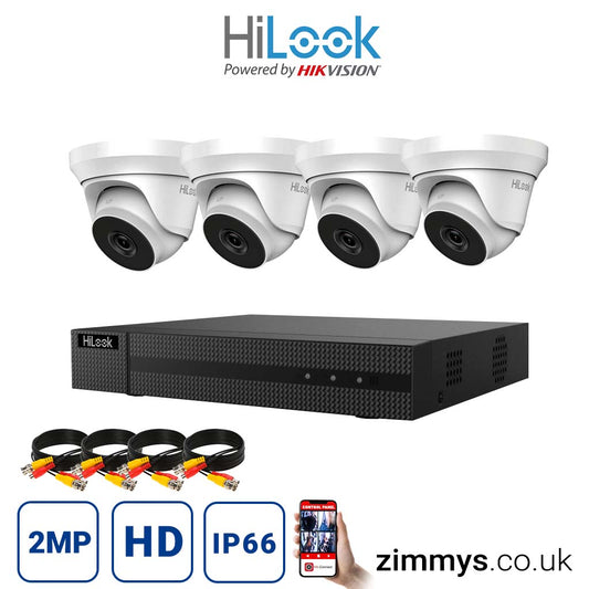 Hikvision HiLook 2MP CCTV Kit 8 Channel DVR (DVR-208U-K1) with 4x Turret (THC-T220-MC White) Without HDD