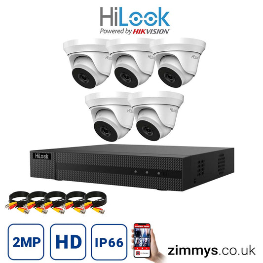 Hikvision HiLook 2MP CCTV Kit 8 Channel DVR (DVR-208U-K1) with 5x Turret (THC-T220-MC White) Without HDD