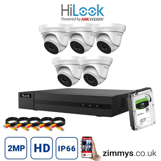 Hikvision HiLook 2MP CCTV Kit 8 Channel DVR (DVR-208G-F1) with 5x Turret (THC-T220-M White) and 2TB HDD