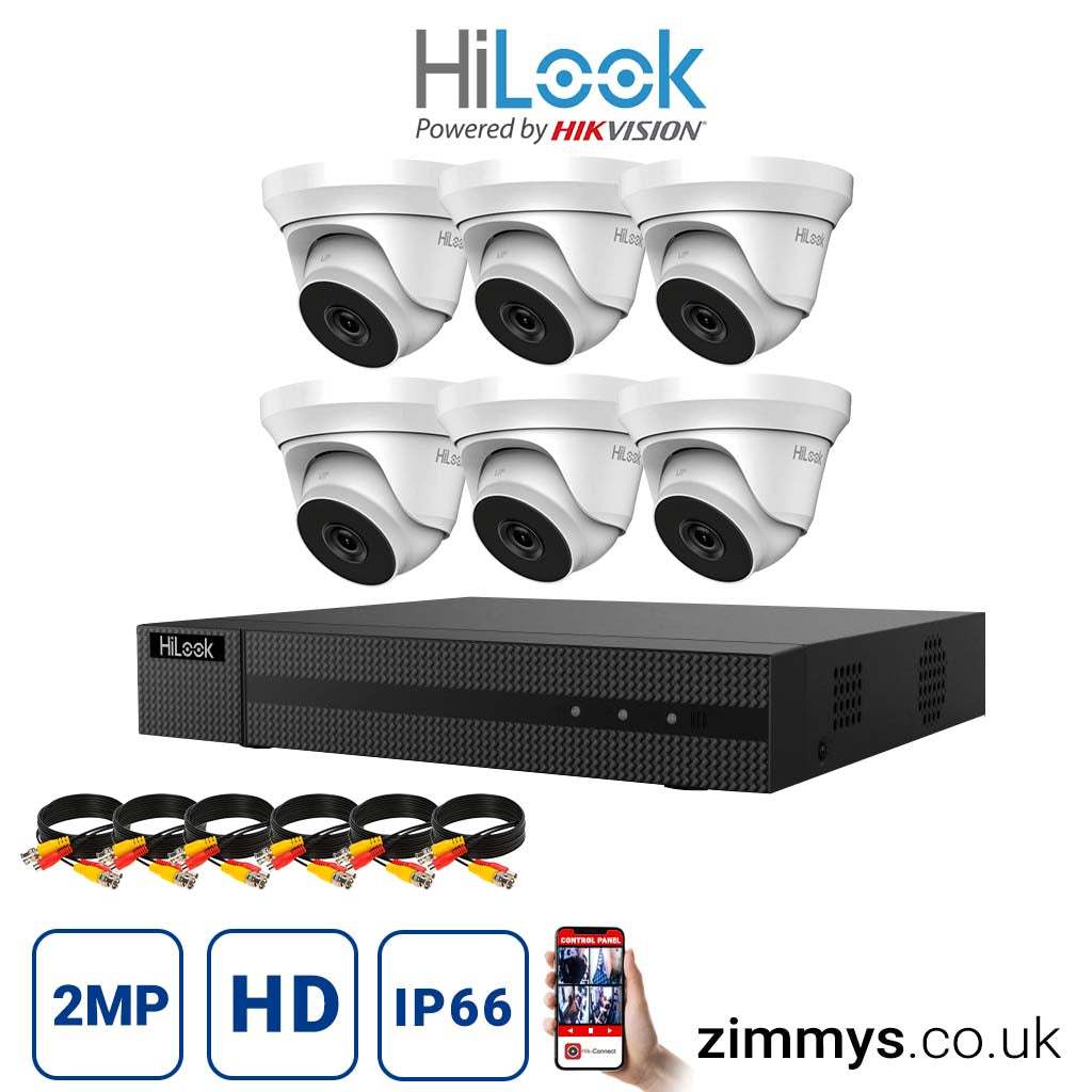 Hikvision HiLook 2MP CCTV Kit 8 Channel DVR (DVR-208U-K1) with 6x Turret (THC-T220-MC White) Without HDD