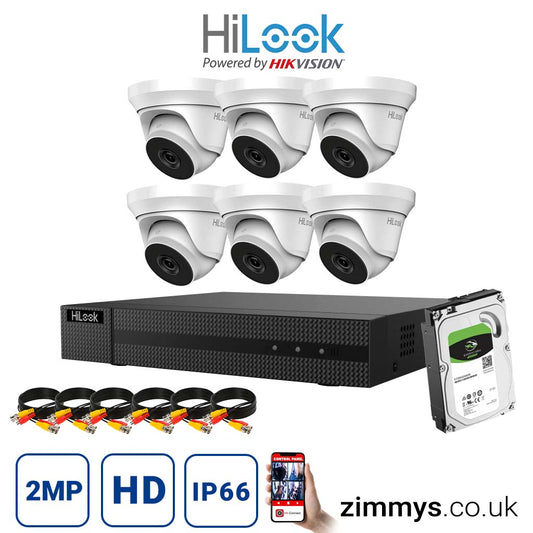 Hikvision HiLook 2MP CCTV Kit 8 Channel DVR (DVR-208G-F1) with 6x Turret (THC-T220-M White) and 1TB HDD