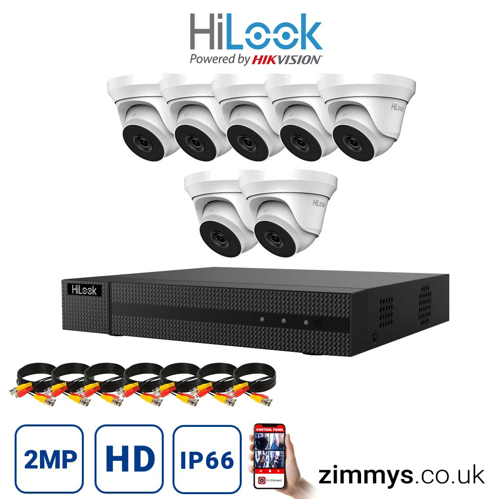 Hikvision HiLook 2MP CCTV Kit 8 Channel DVR (DVR-208Q-F1) with 7x Turret (THC-T220-M White) Without HDD