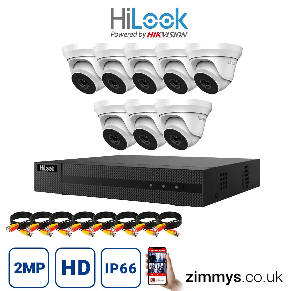 Hikvision HiLook 2MP CCTV Kit 8 Channel DVR (DVR-208Q-F1) with 8x Turret (THC-T220-M White) Without HDD