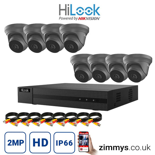 Hikvision HiLook 2MP CCTV Kit 8 Channel DVR (DVR-208Q-F1) with 8x Turret (THC-T220-M grey) Without HDD