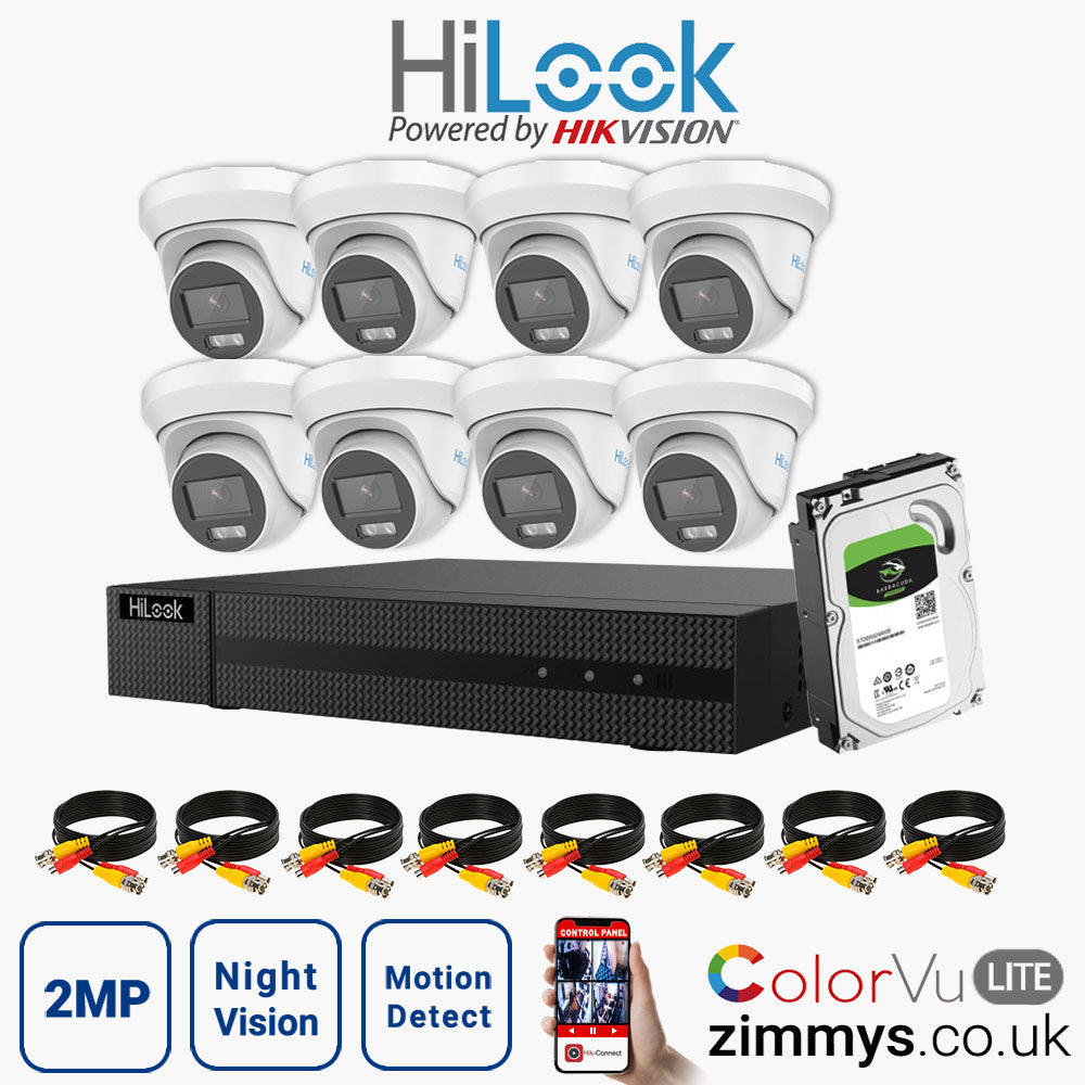 Hikvision HiLook 2MP CCTV Kit 16 Channel DVR (DVR-216G-F1) with 8x Turret (THC-T229-M White) and 1TB HDD