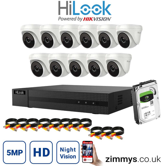 HIKVISION HiLook 5MP CCTV Kit 16 Channel DVR (DVR-216U-K1) with 11x Turret (THC-T250-M White) and 6TB HDD