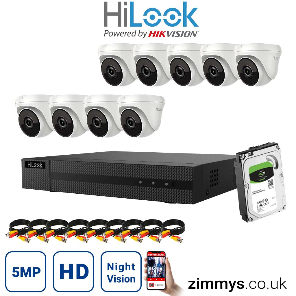 HIKVISION HiLook 5MP CCTV Kit 16 Channel DVR (DVR-216U-K1) with 9x Turret (THC-T250-M White) and 1TB HDD